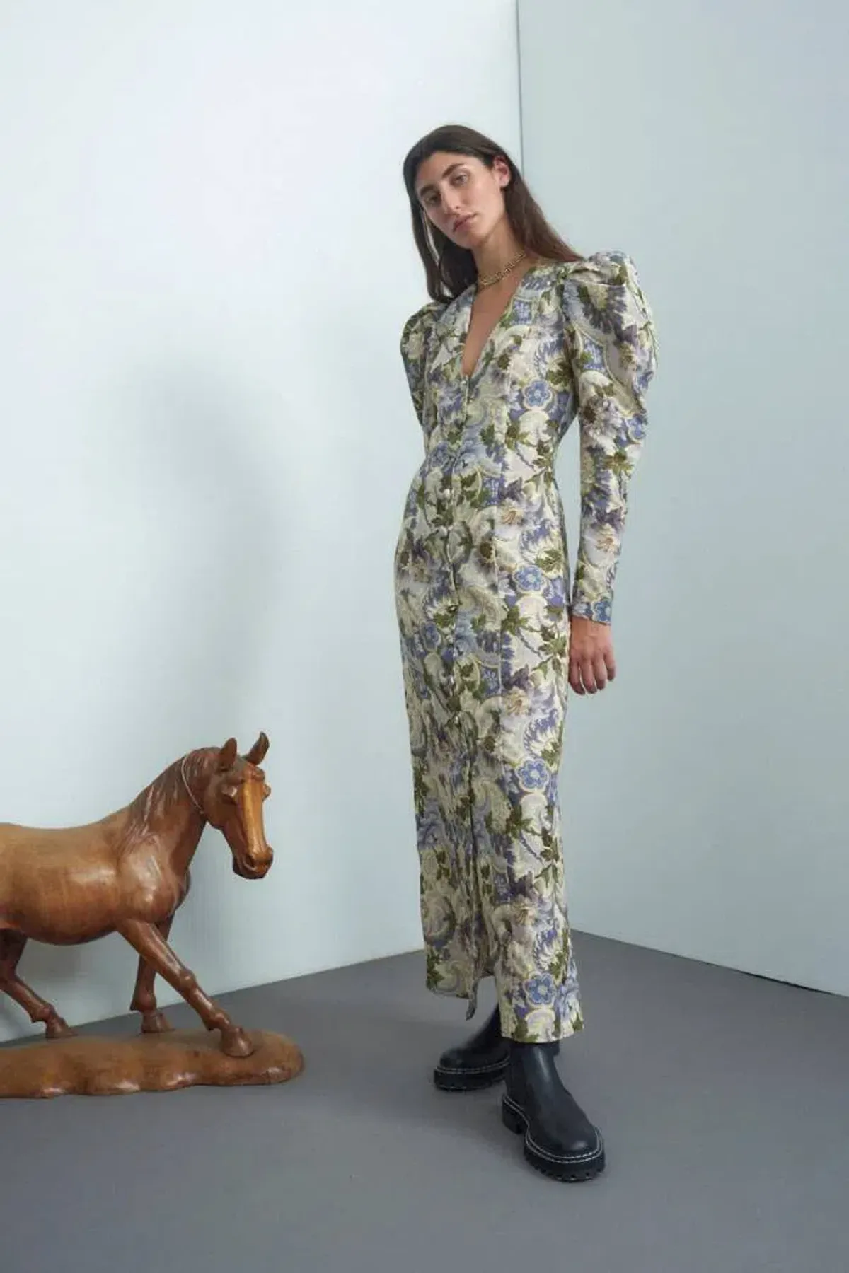 Alemais Phillipa Puff Sleeve Midi Dress Floral Size AU 6 - Image 4