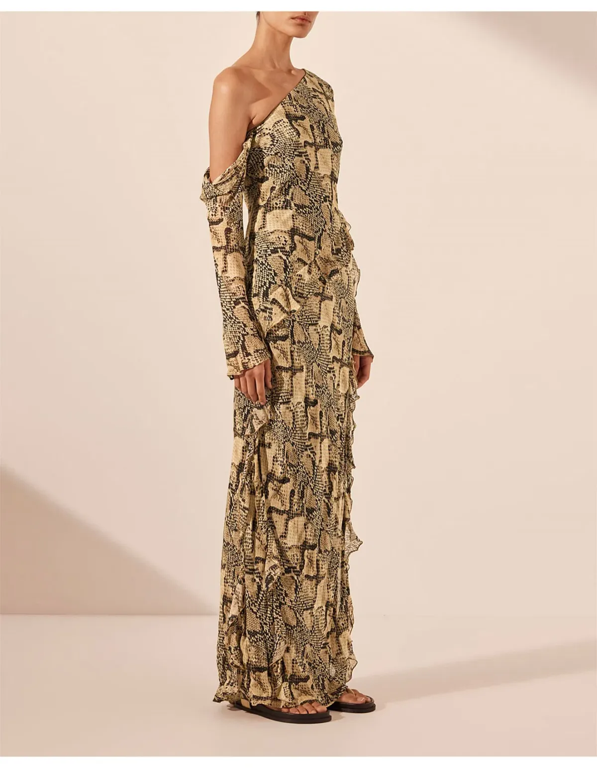 Shona Joy Hadiya Asymmetrical Long Sleeve Ruffle Maxi Dress Print Size 6 - Image 3