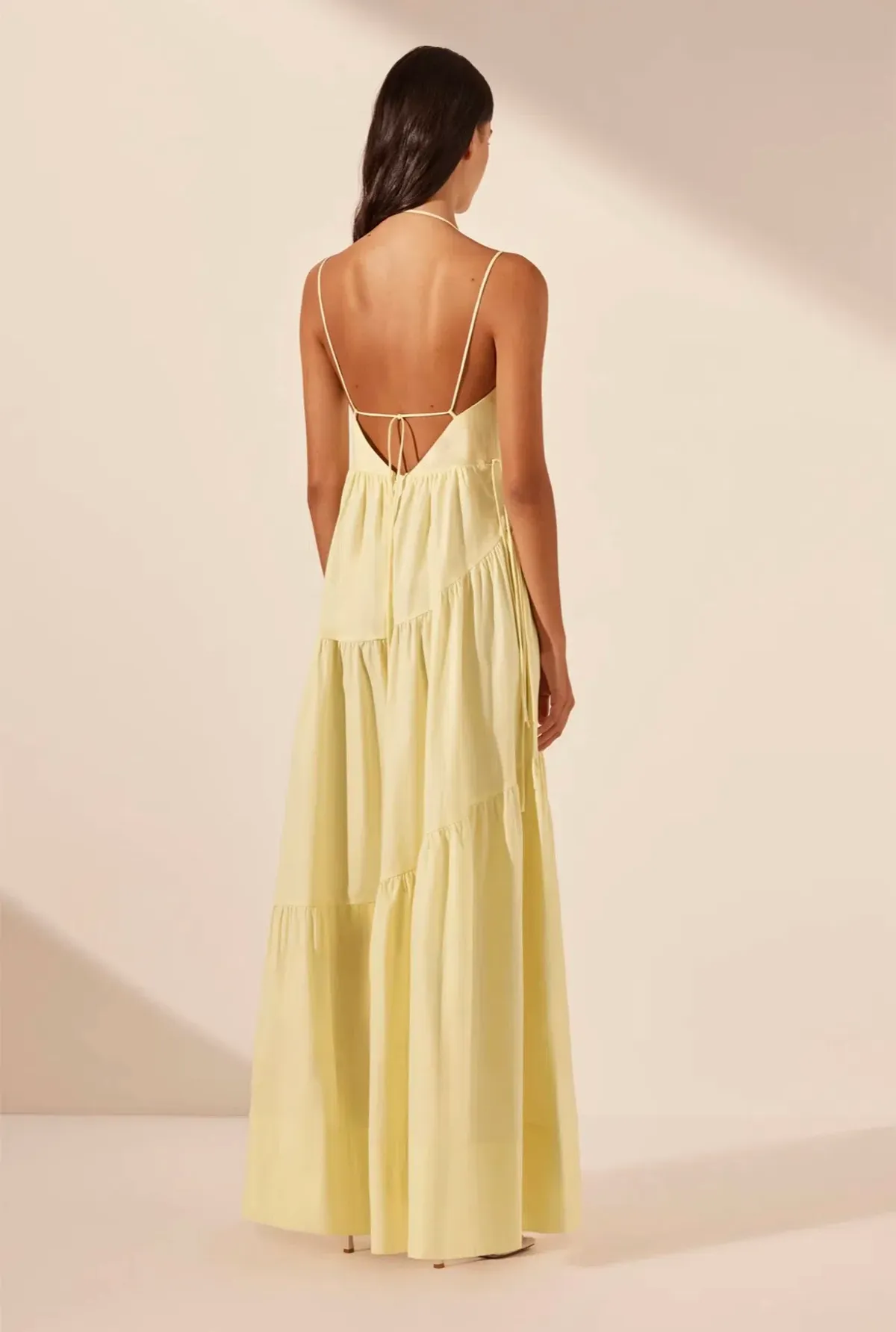 Shona Joy Maiori Tiered Maxi Dress in Lemon Size 8 - Image 3