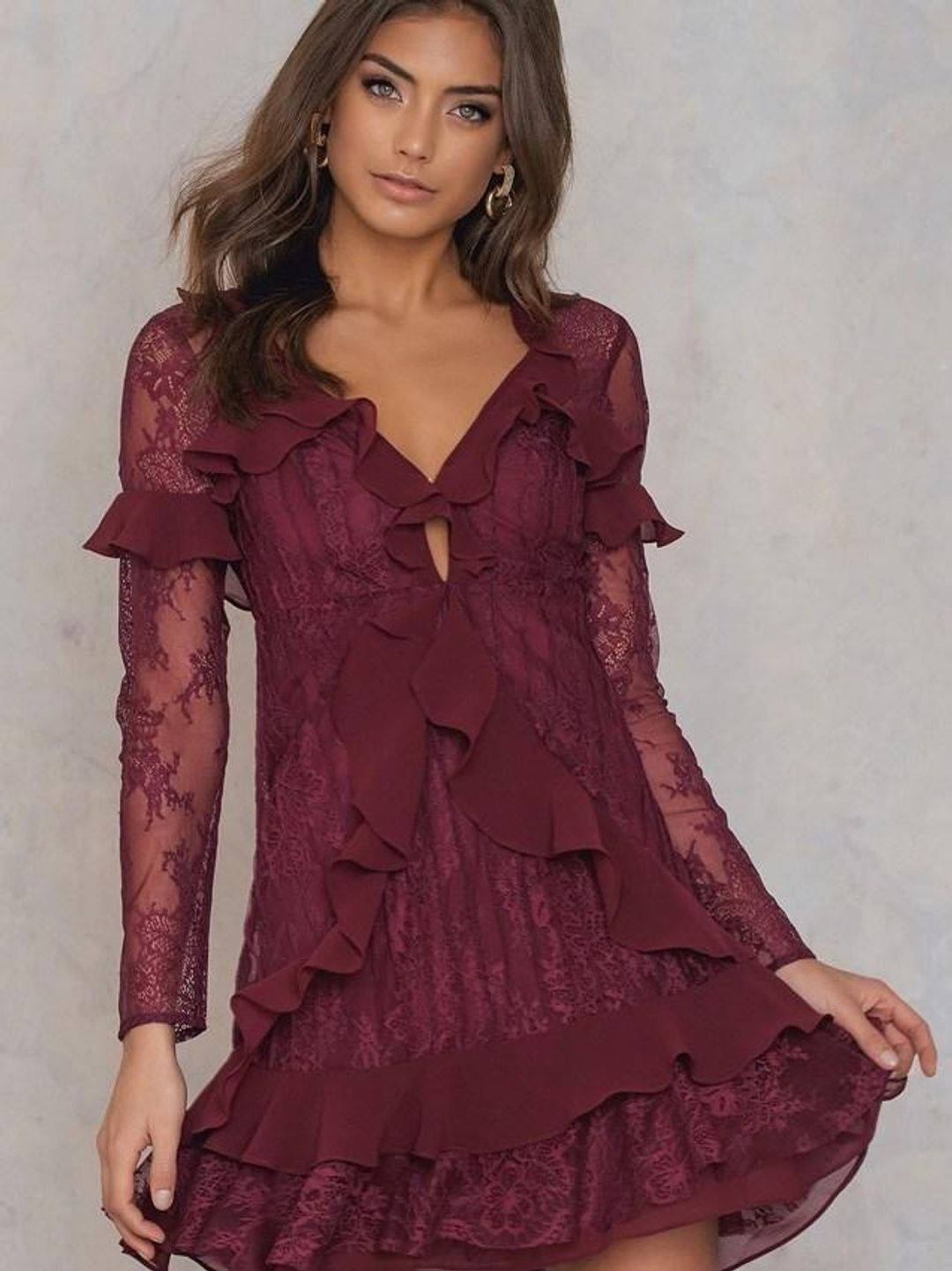 For Love of Lemons Daphne Lace Mini Burgundy Dress Sz 10 for rent on The Volte - main image