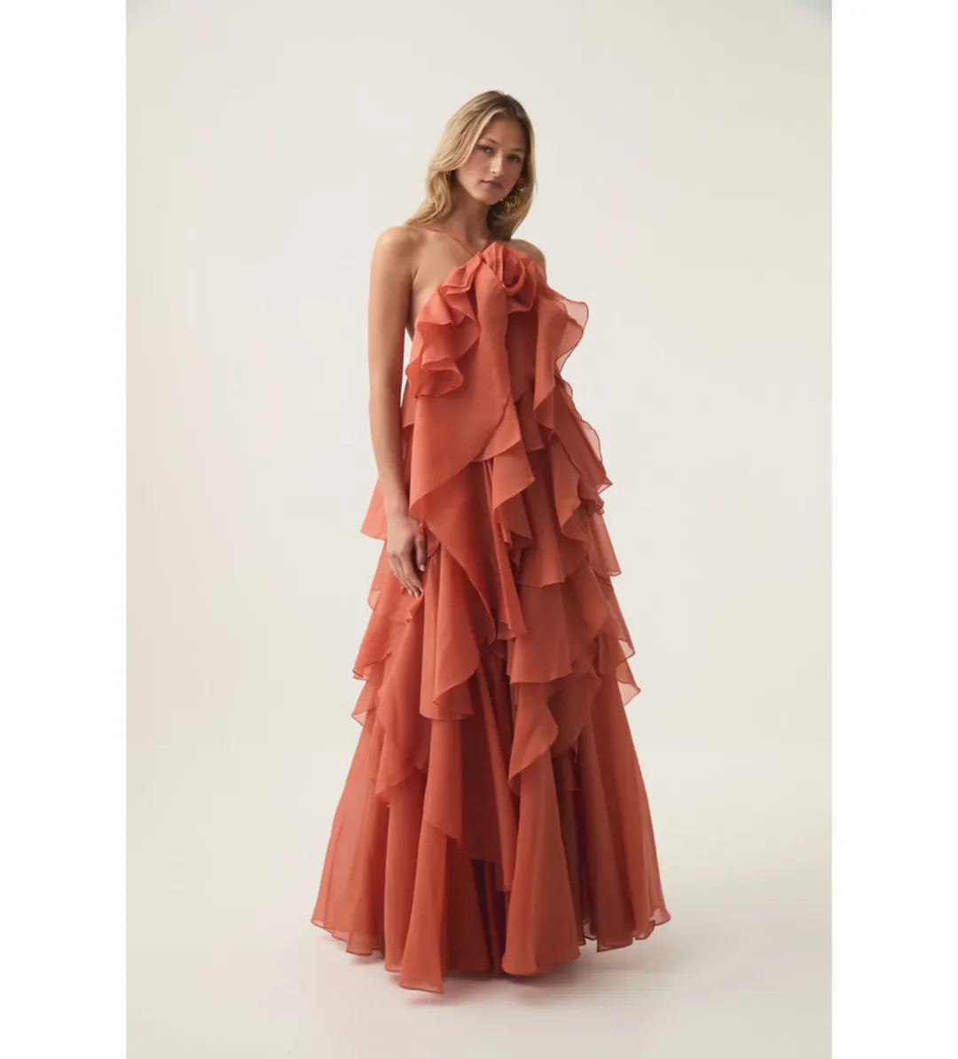 Aje Pandorea Layered Maxi Dress Coral Clay Size 6 for rent on The Volte - main image