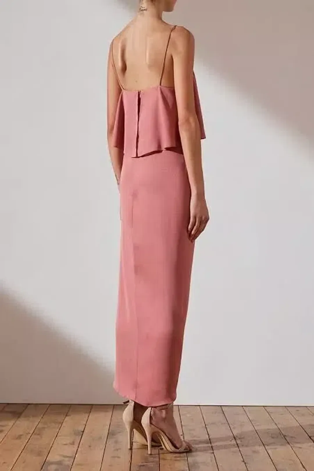 Shona Joy Luxe Cocktail Frill Satin Slip Bridesmaid Dress Rose Pink Size 10 for rent on The Volte - main image