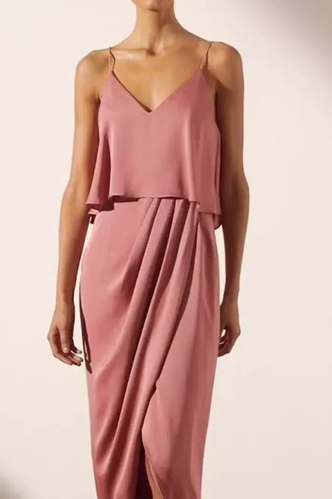 Shona Joy Luxe Cocktail Frill Satin Slip Bridesmaid Dress Rose Pink Size 10 for rent on The Volte - main image