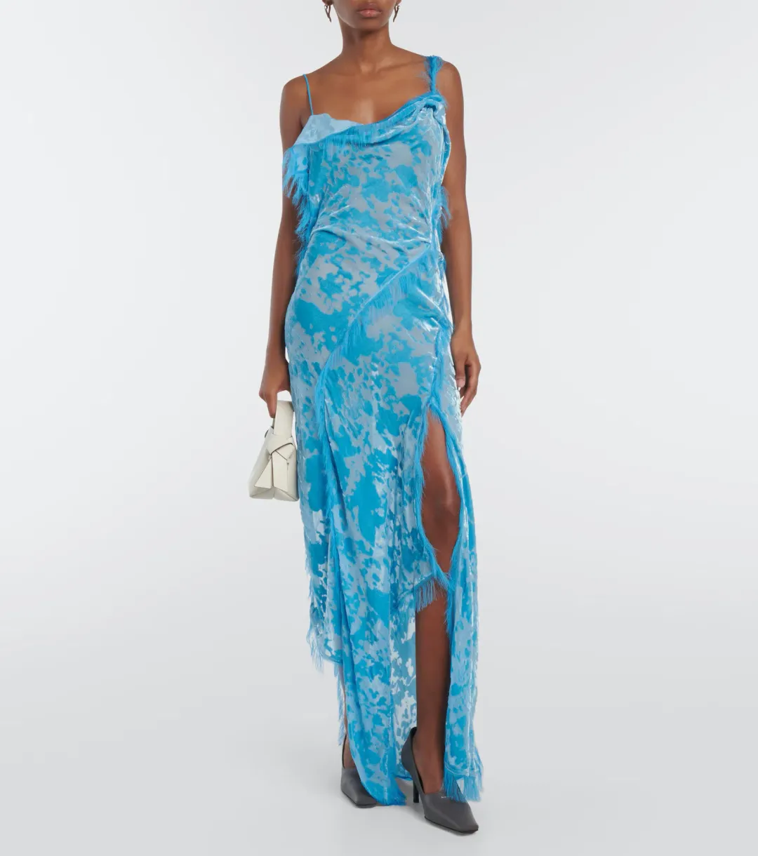 Acne Studios Women's Asymmetric Velvet Maxi Dress Neon Blue Size 34 / AU 6 for rent on The Volte - main image