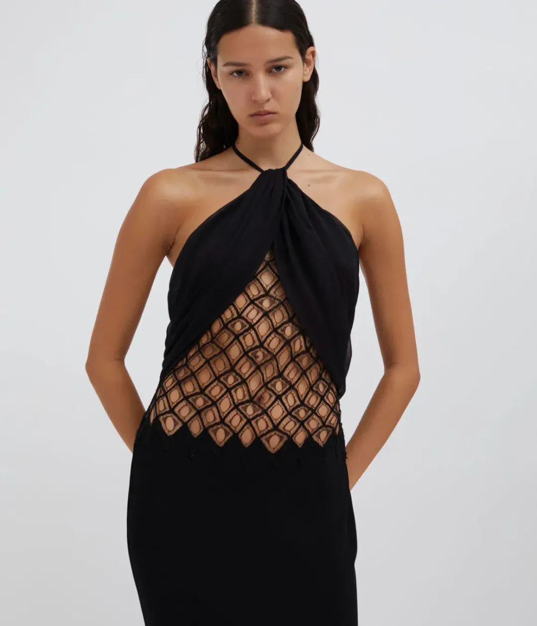 Christopher Esber Fluted Silk Column Dress Black Size AU 6 for rent on The Volte - main image