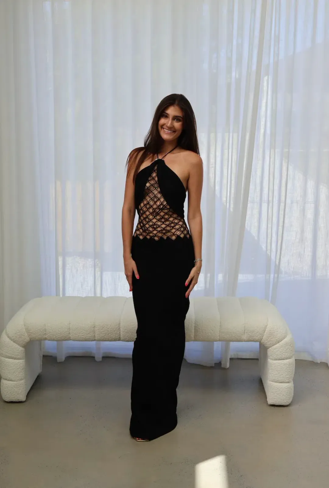 Christopher Esber Fluted Silk Column Dress Black Size AU 6 for rent on The Volte - main image