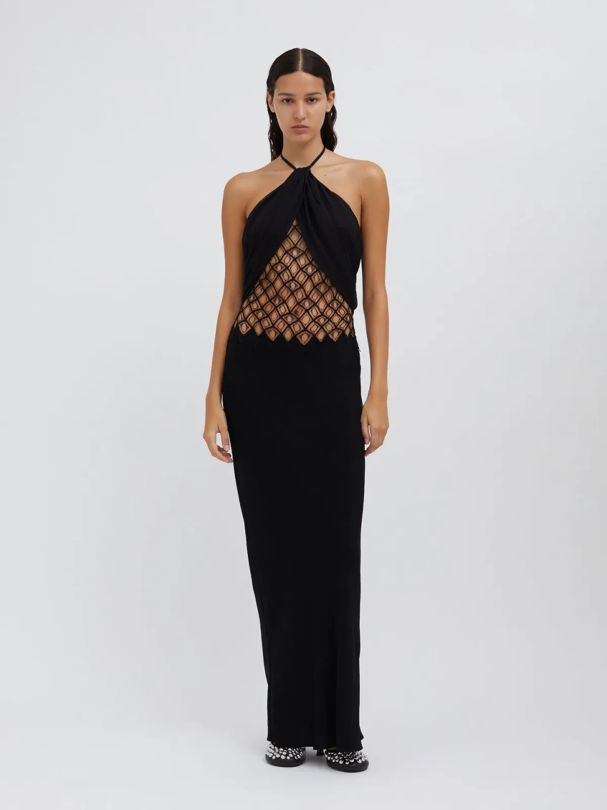 Christopher Esber Fluted Silk Column Dress Black Size AU 6 - Image 1