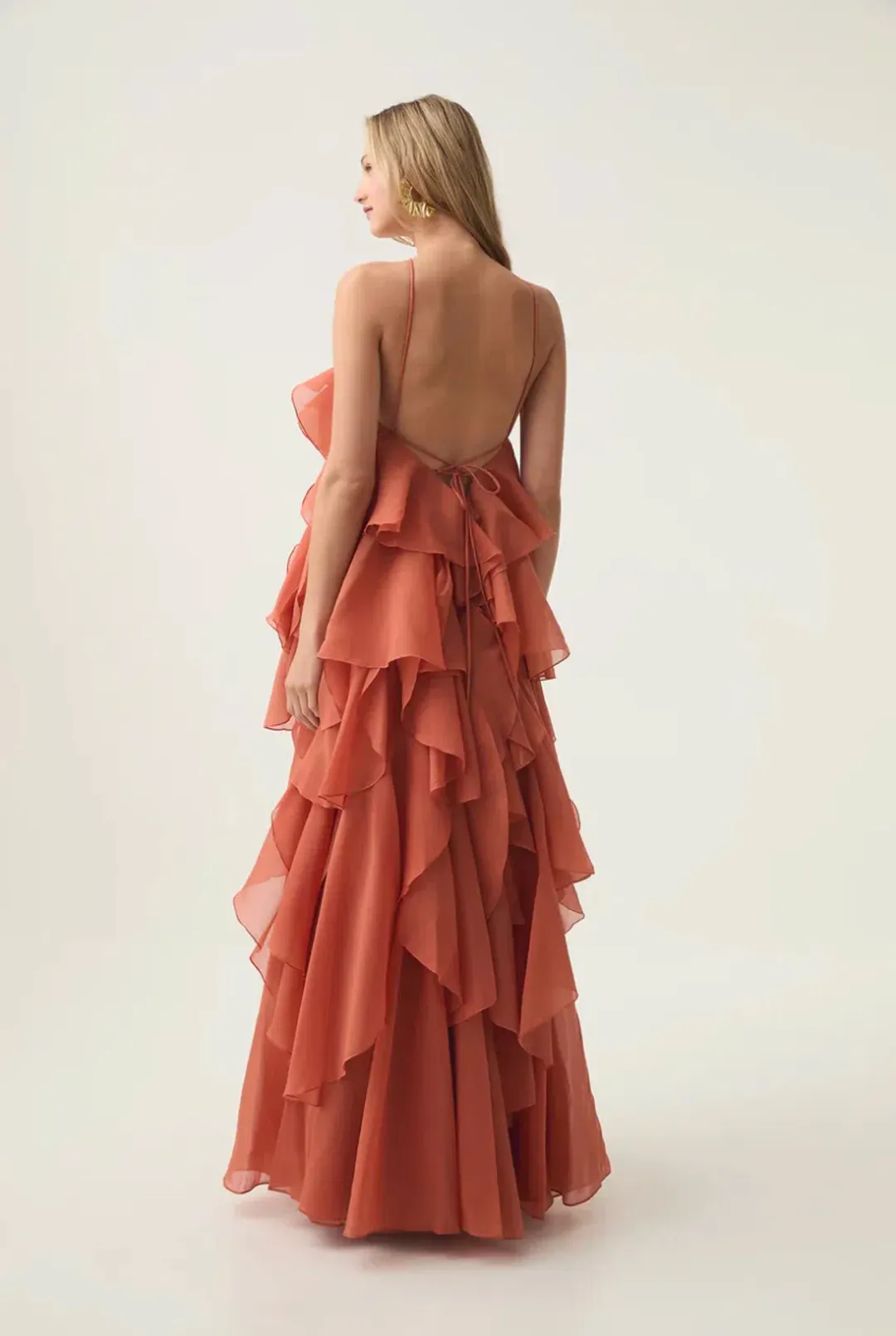 Aje Pandorea Layered Maxi Dress Coral Clay Size 14 for rent on The Volte - main image