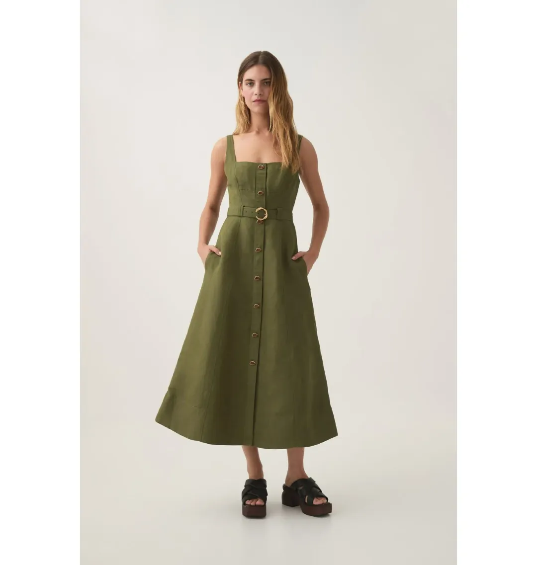 Aje Axle Utility Midi Dress in Palm Green Size AU 8 for rent on The Volte - main image