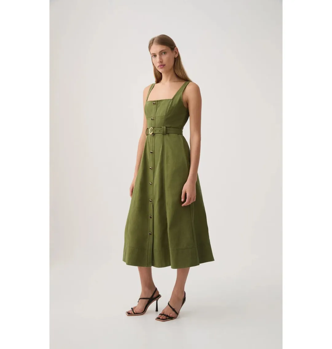 Aje Axle Utility Midi Dress in Palm Green Size AU 8 for rent on The Volte - main image