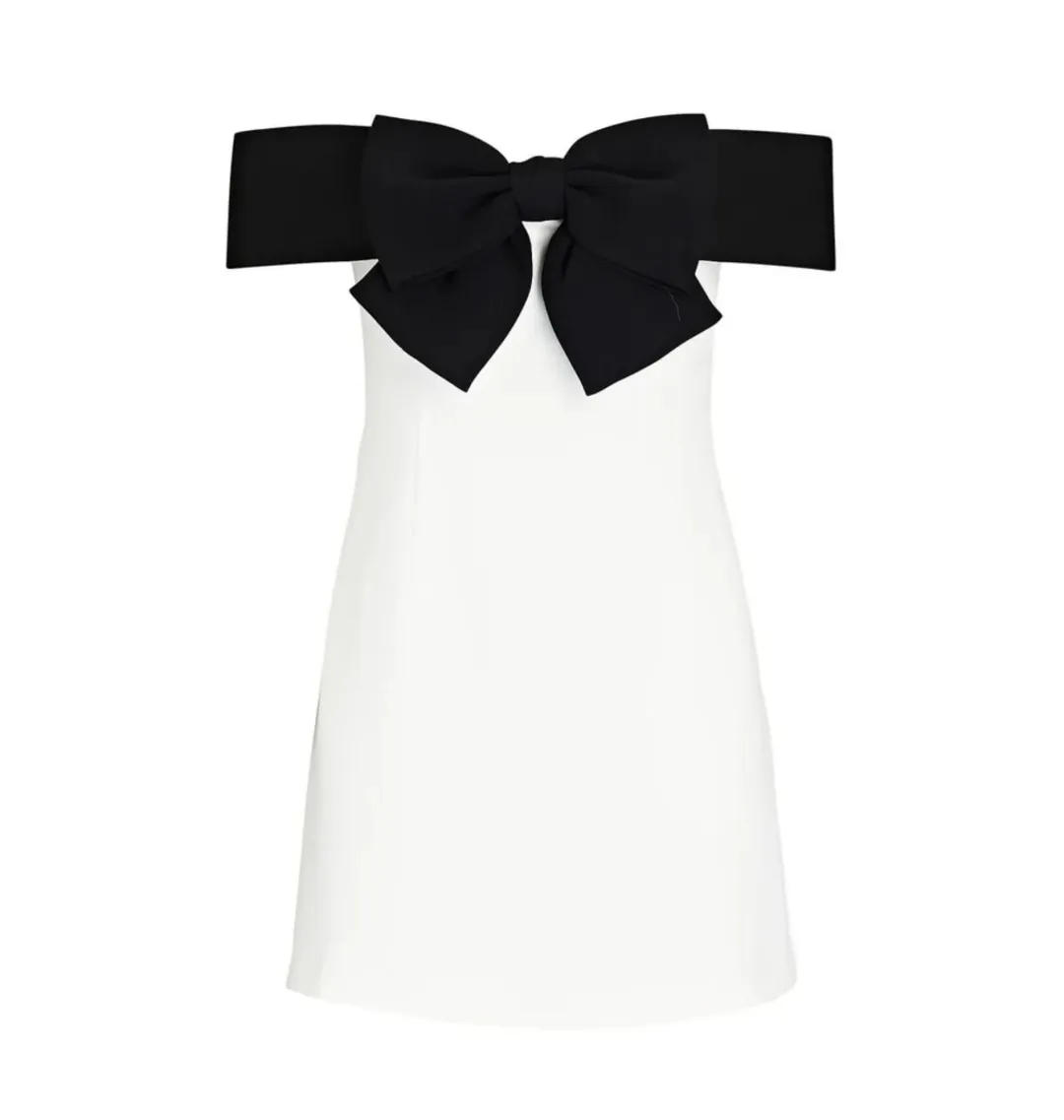 Self-Portrait Off-Shoulder Bow Mini Dress White Size AU 6 for rent on The Volte - main image