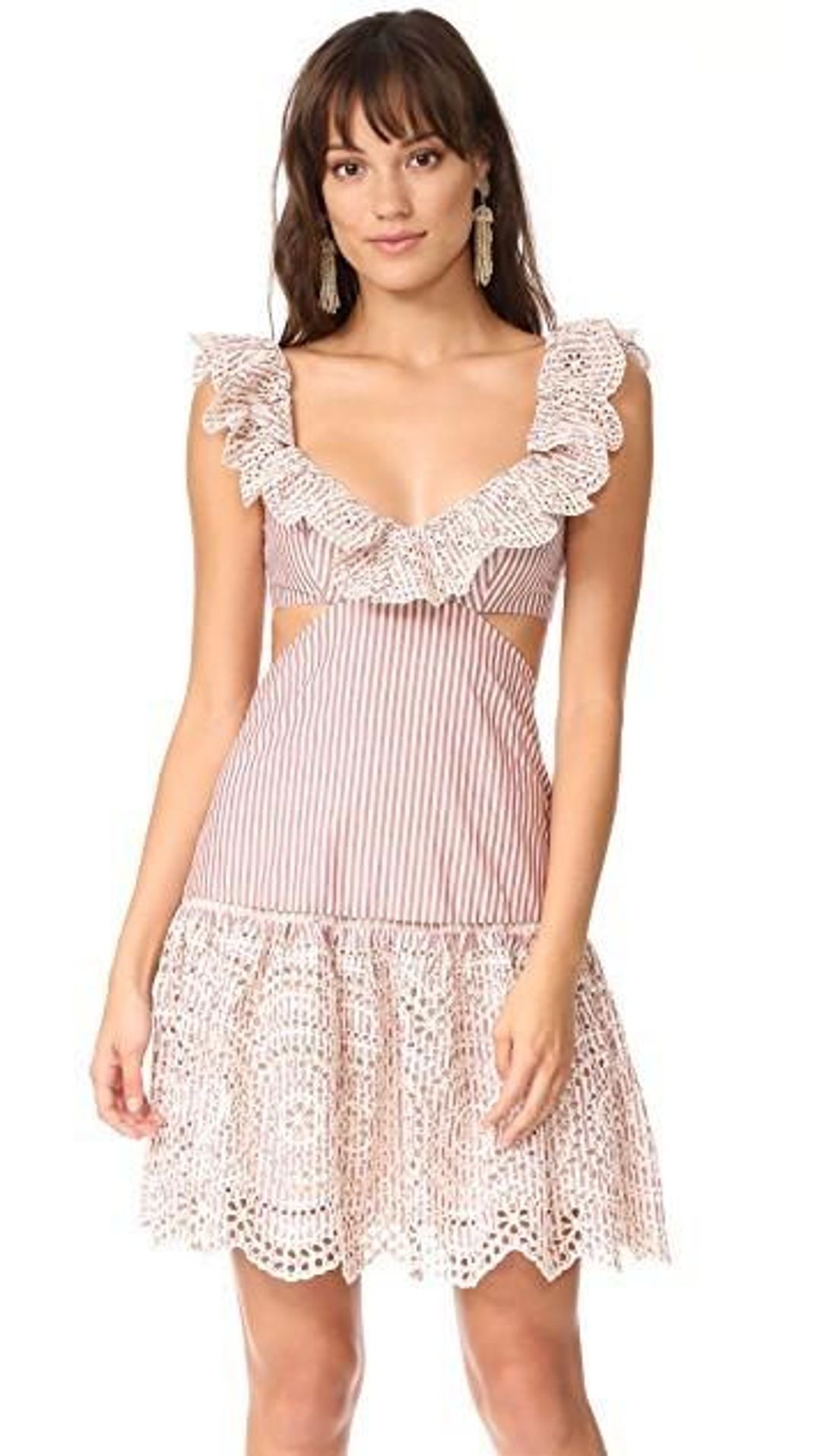 Zimmermann Meridian Stripe Frill Dress Red Stripe Size 6 for rent on The Volte - main image