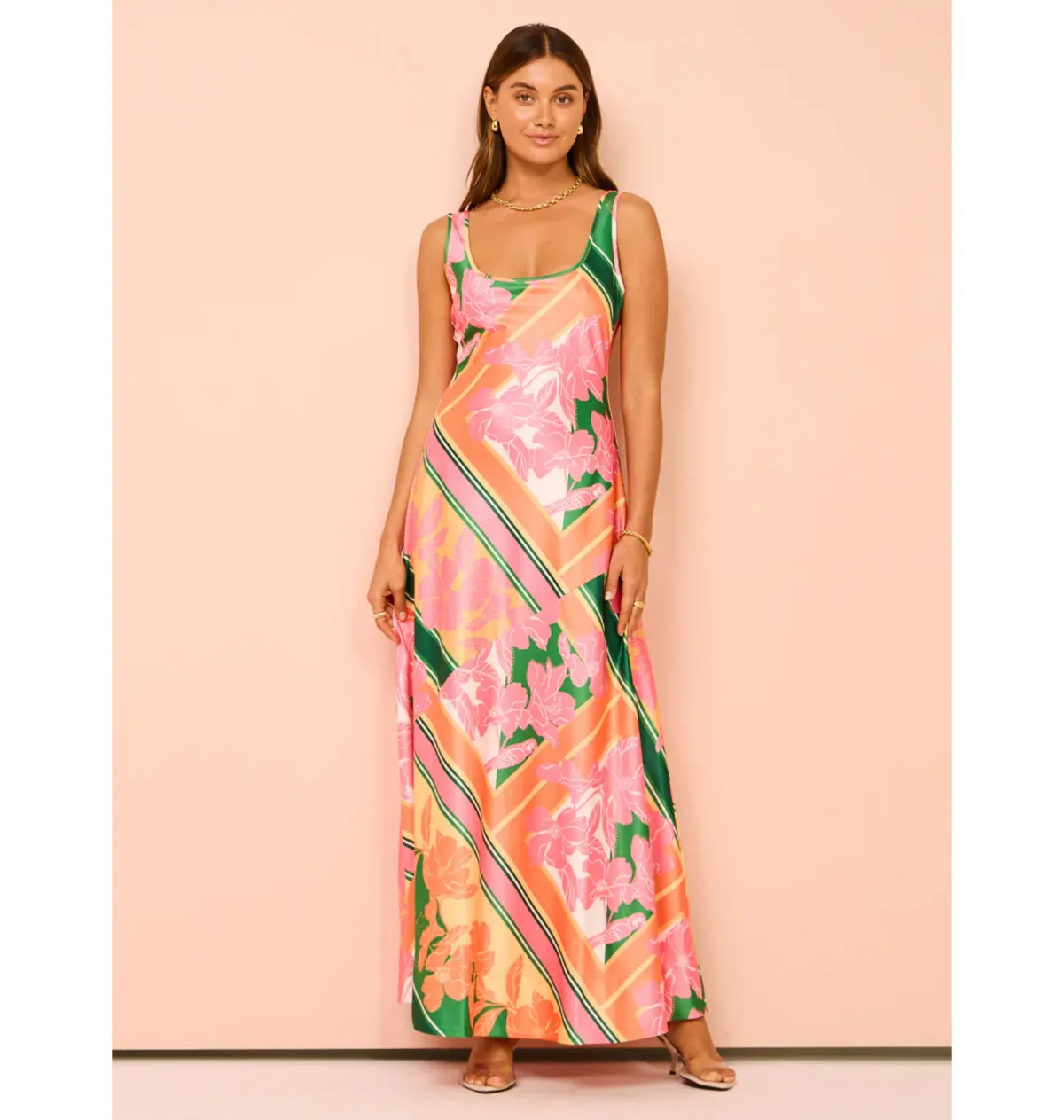 By Nicola Beneath The Stars Bias Cut Slip Dress in Rio Floral Size AU 16 - Image 1