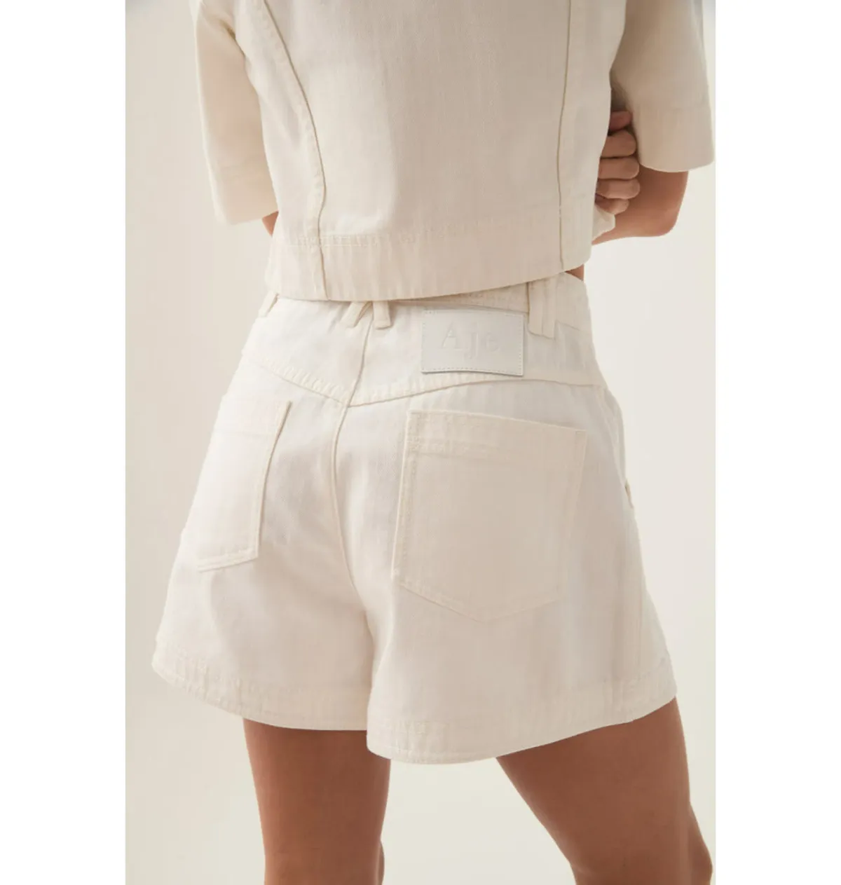 Aje Ren Denim Crop Shirt and Ren Belmond Denim Short Set in White Size AU 8  - Image 3