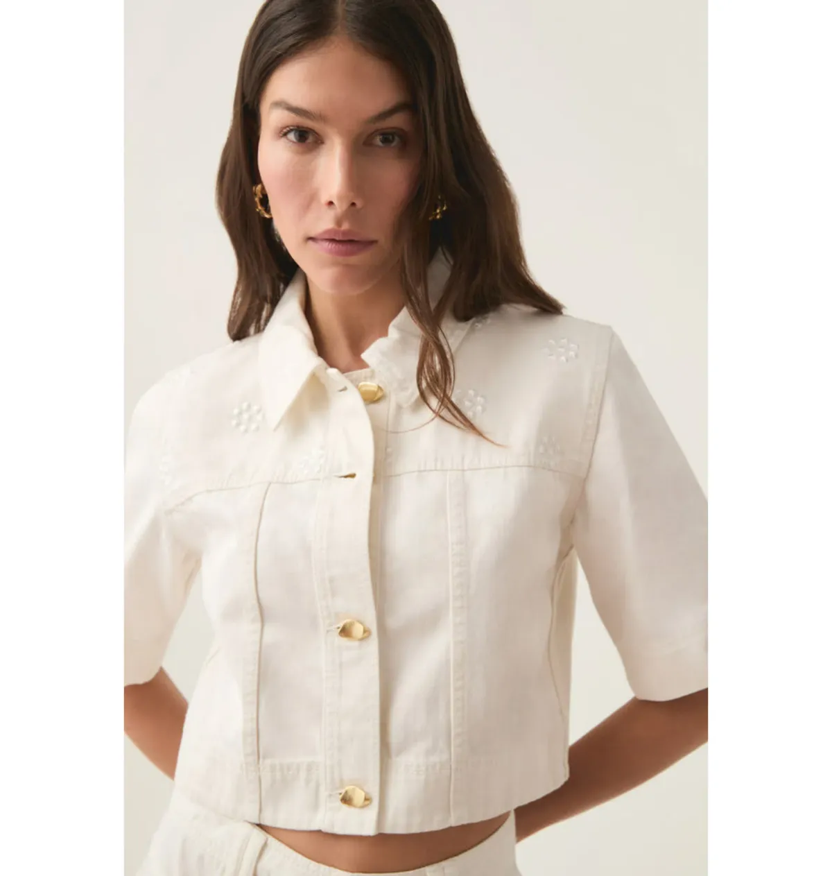 Aje Ren Denim Crop Shirt and Ren Belmond Denim Short Set in White Size AU 8  - Image 4