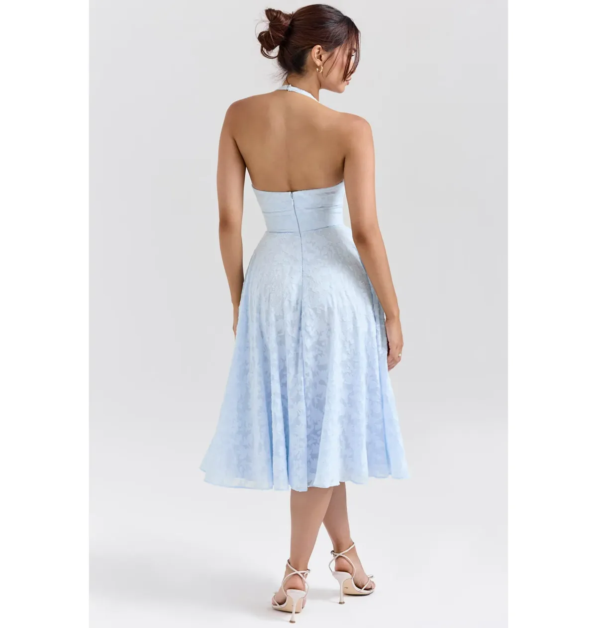 House of CB Arietta Jacquard Halter Midi Dress Bluebell Floral Size AU 6  - Image 4