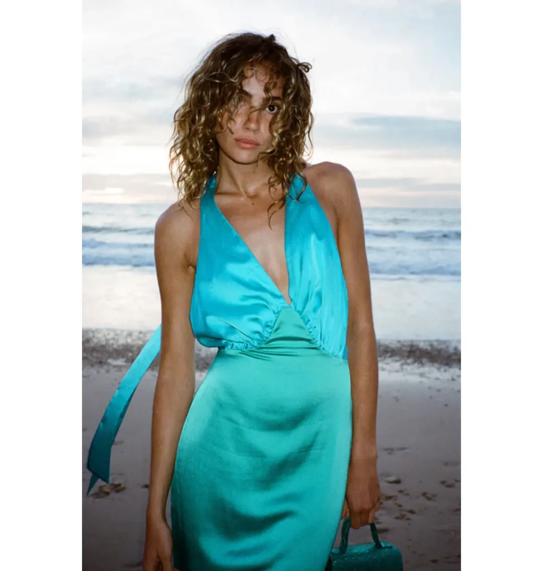 The Wolf Gang Oahu Slip Dress In Aquamarine Size AU 10 for rent on The Volte - main image