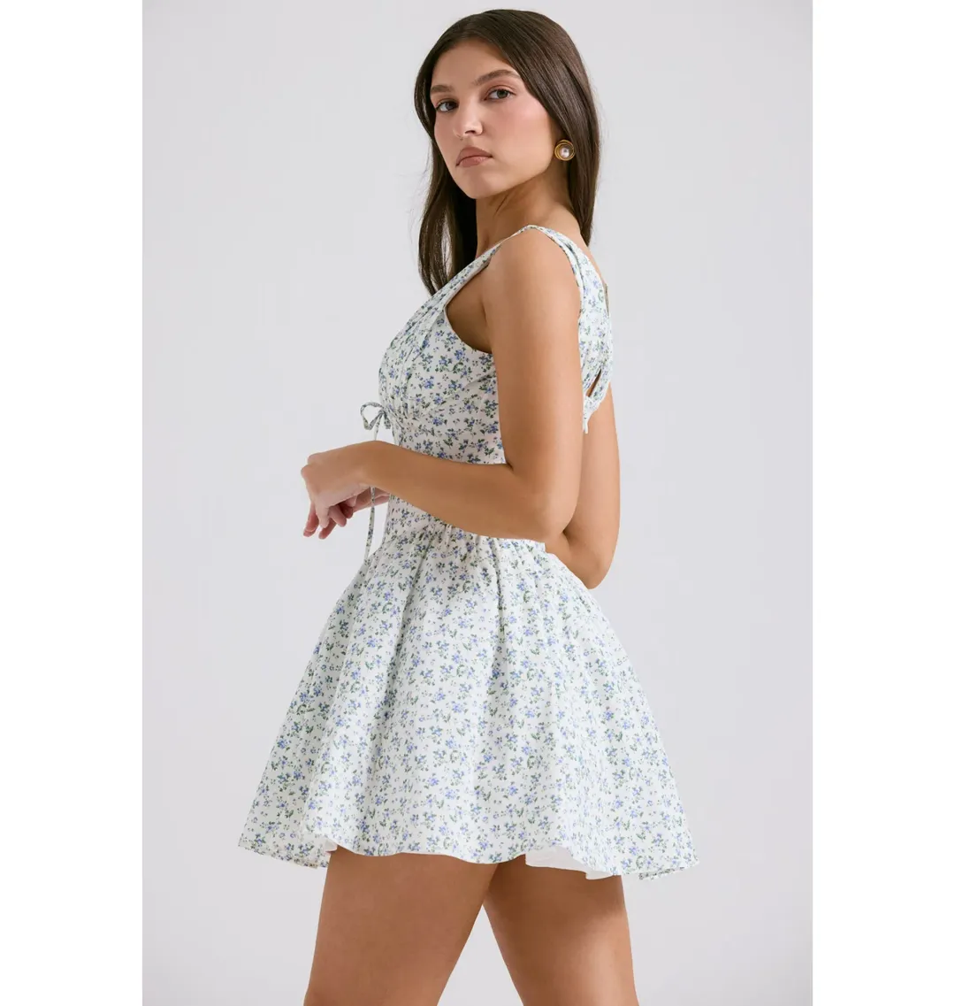 House of CB Fabrizia Corset Mini Dress White Bluebell Print Size XS / AU 6 for rent on The Volte - main image