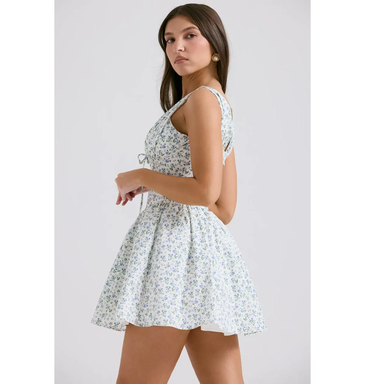 House of CB Fabrizia Corset Mini Dress White Bluebell Print Size XS / AU 6 - Image 4