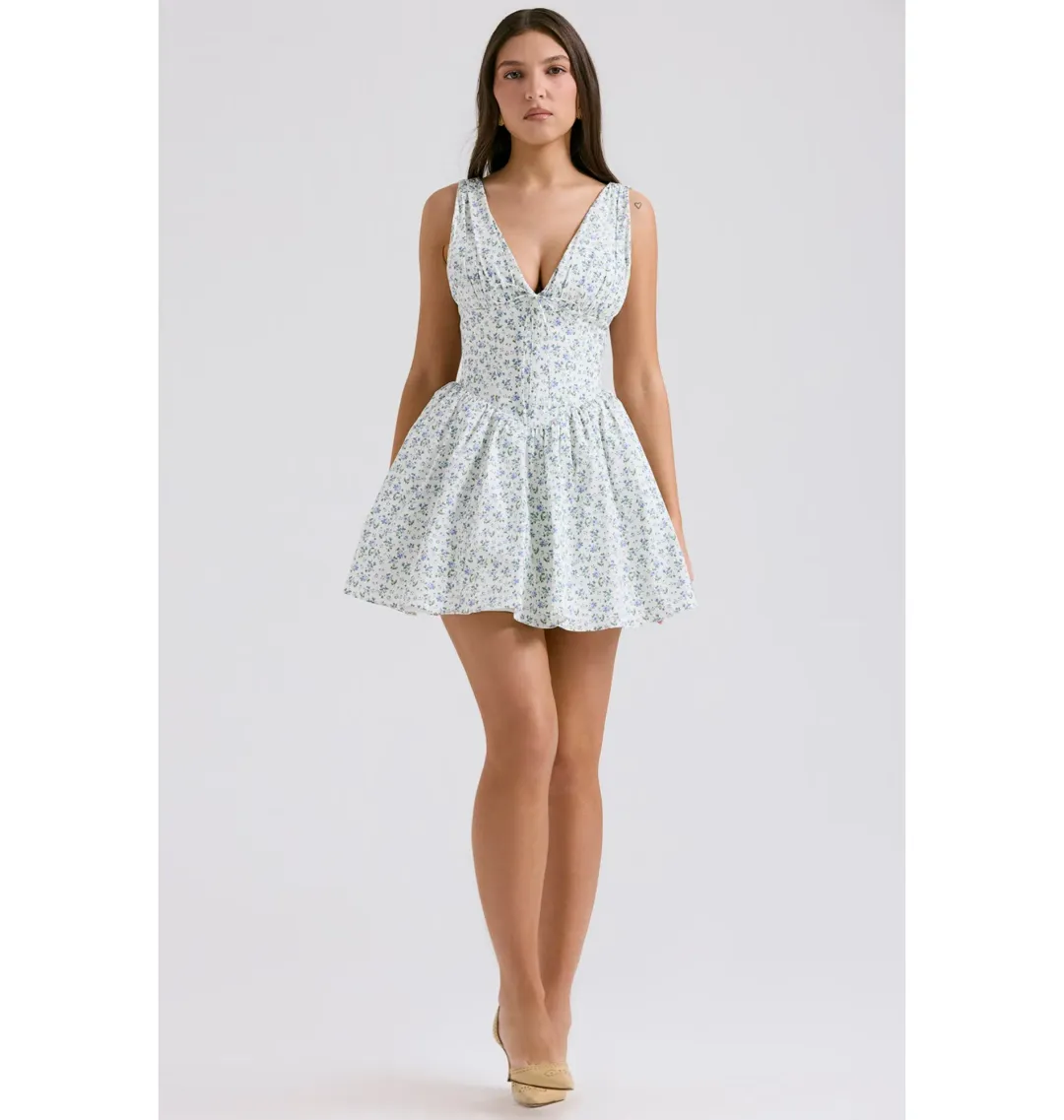 House of CB Fabrizia Corset Mini Dress White Bluebell Print Size XS / AU 6 for rent on The Volte - main image