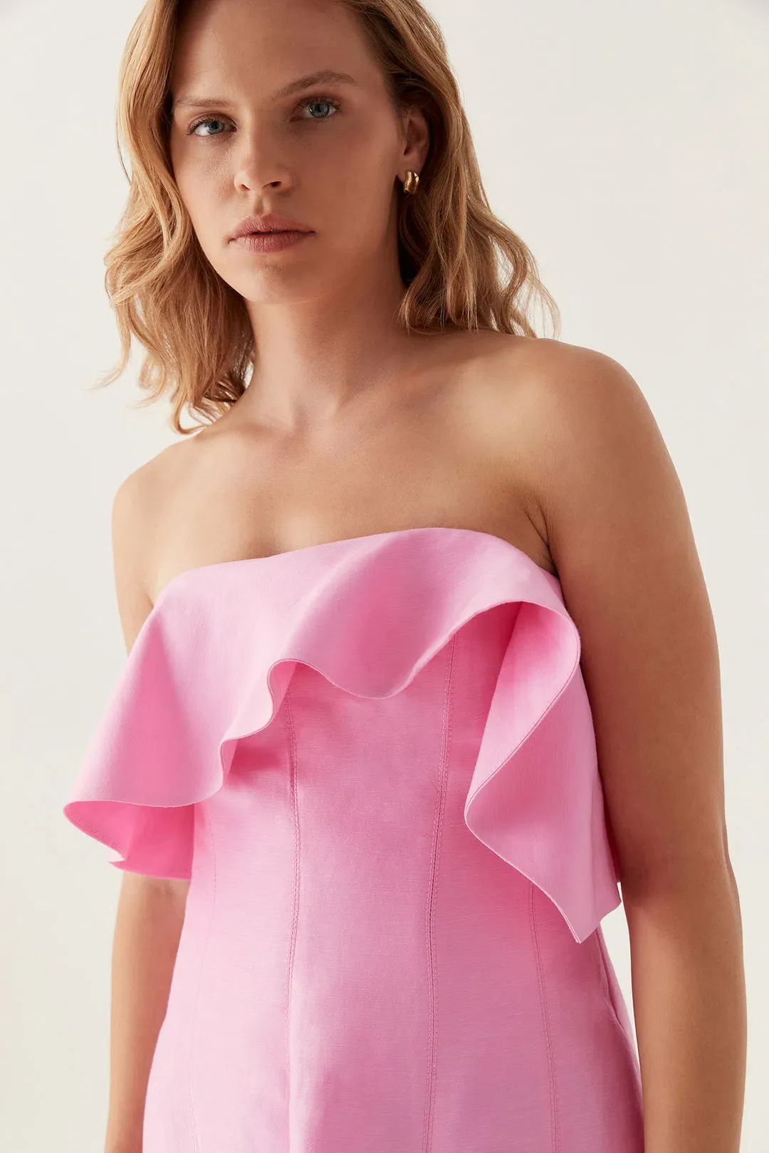 Aje Shallows Strapless Gown Pink Size 16 for rent on The Volte - main image