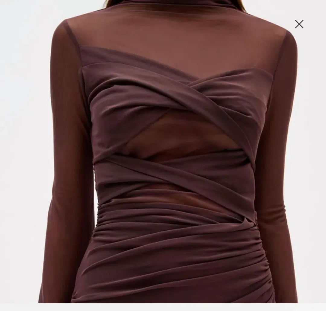 MISHA Madigral Mesh Dress Chocolate Size 10/M for rent on The Volte - main image