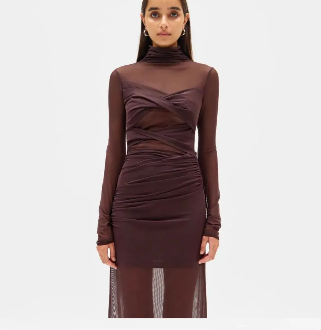 MISHA Madigral Mesh Dress Chocolate Size 10/M for rent on The Volte - main image