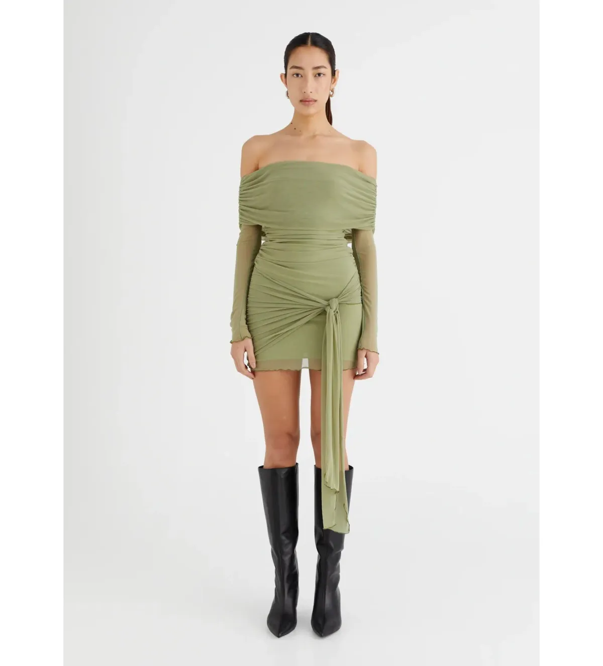 Benni Yasmin Off Shoulder Mini Dress in Pistachio Size 8 - Image 1