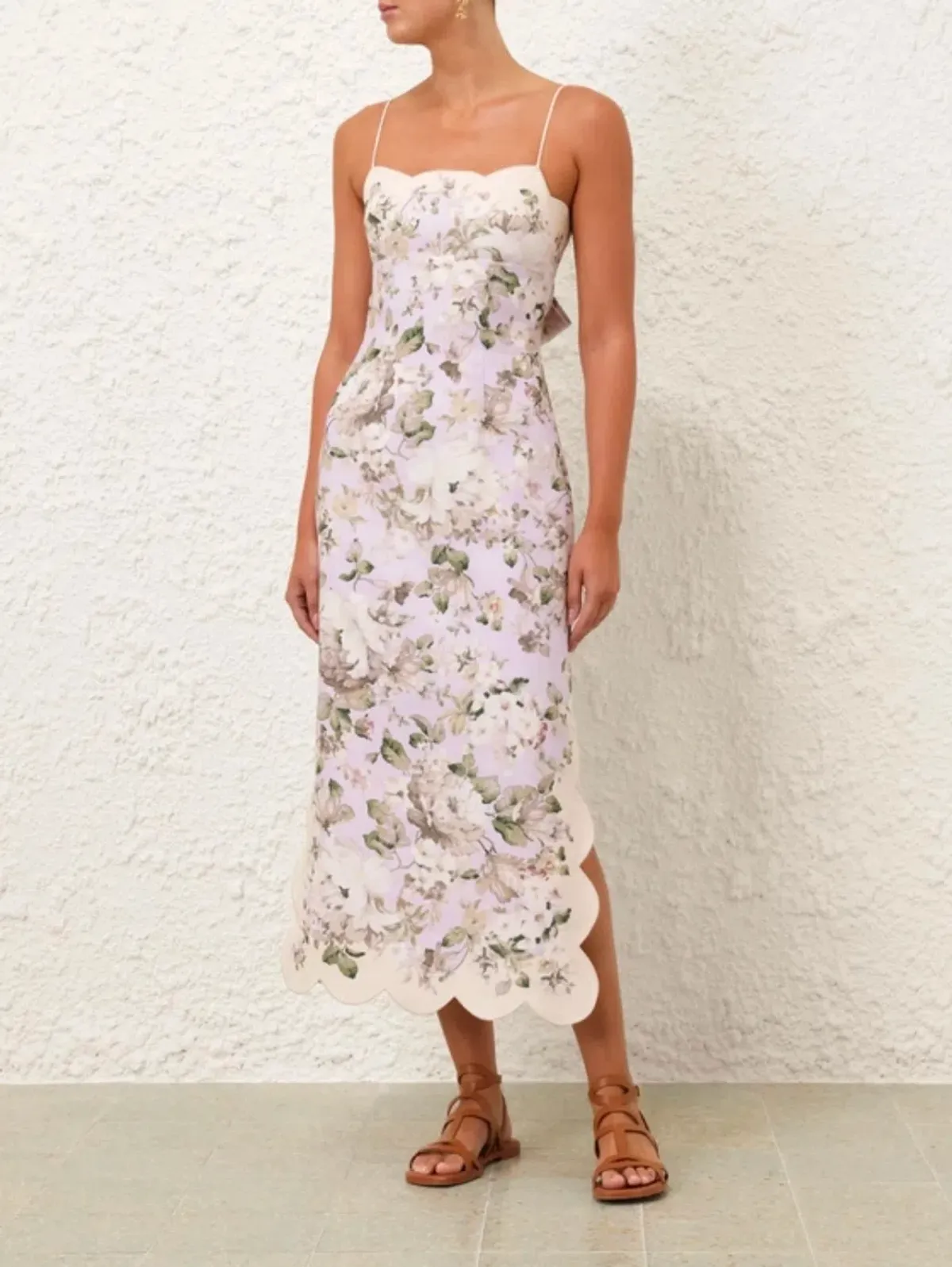 Zimmermann The Acacia Scallop Midi Dress in Lilac Floral Size 0/Au 8  - Image 2