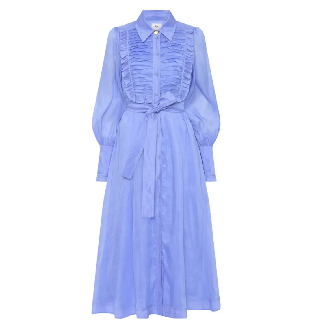 Aje Iris Pleated Bib Midi Dress Mist Blue Size AU 12 for rent on The Volte - main image