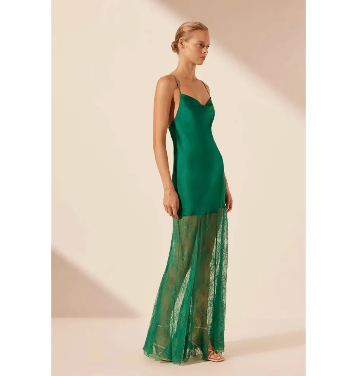 Shona Joy Elle Silk Lace Cowl Maxi Dress Emerald Green Size AU 8 - Image 2