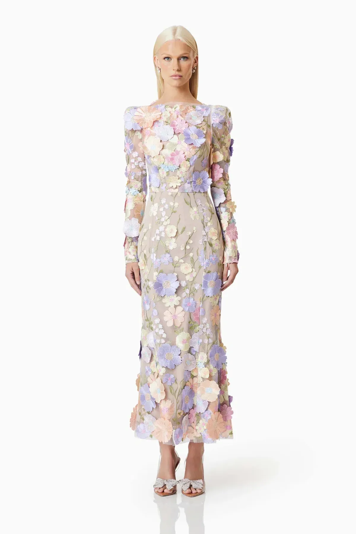 Elliatt Shannon 3D Floral Midi Dress In Purple Size AU 8 - Image 7