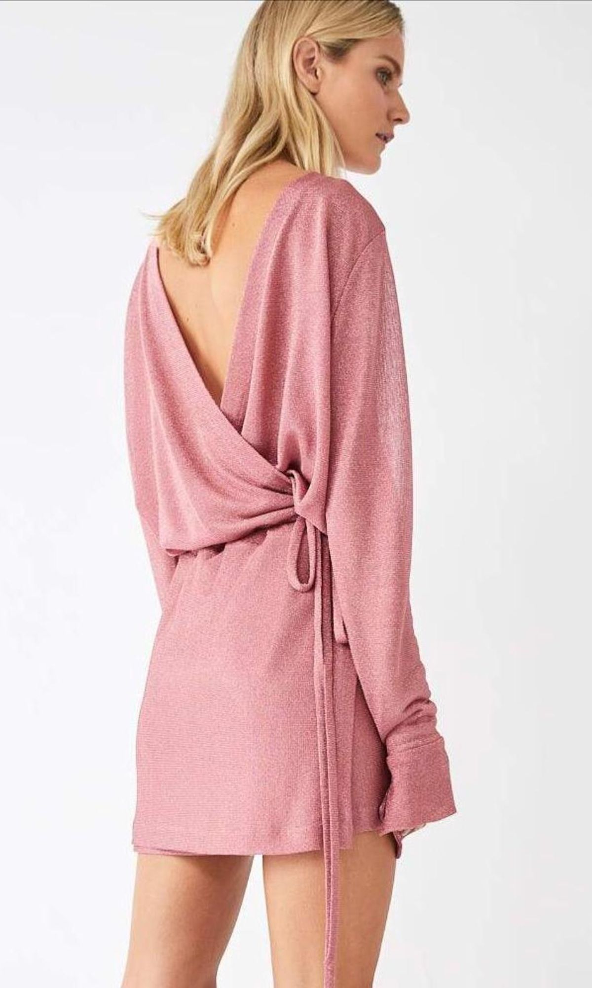 Kacey Devlin Formation Mini Wrap Dress Metallic Pink Size 10 - Image 3