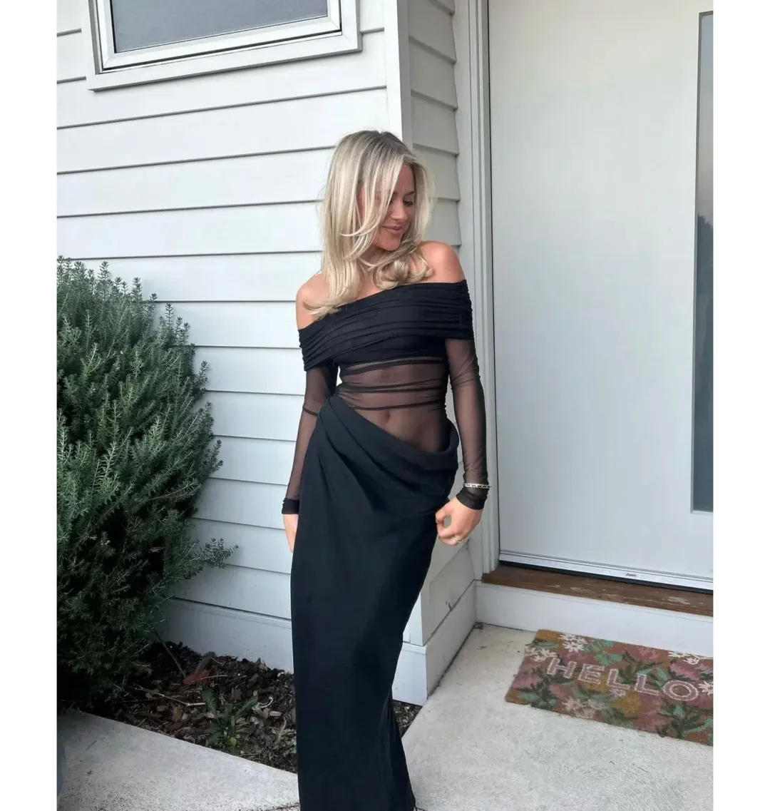 Benni Yasmin Off-Shoulder Maxi Dress Black Size AU 8 for rent on The Volte - main image