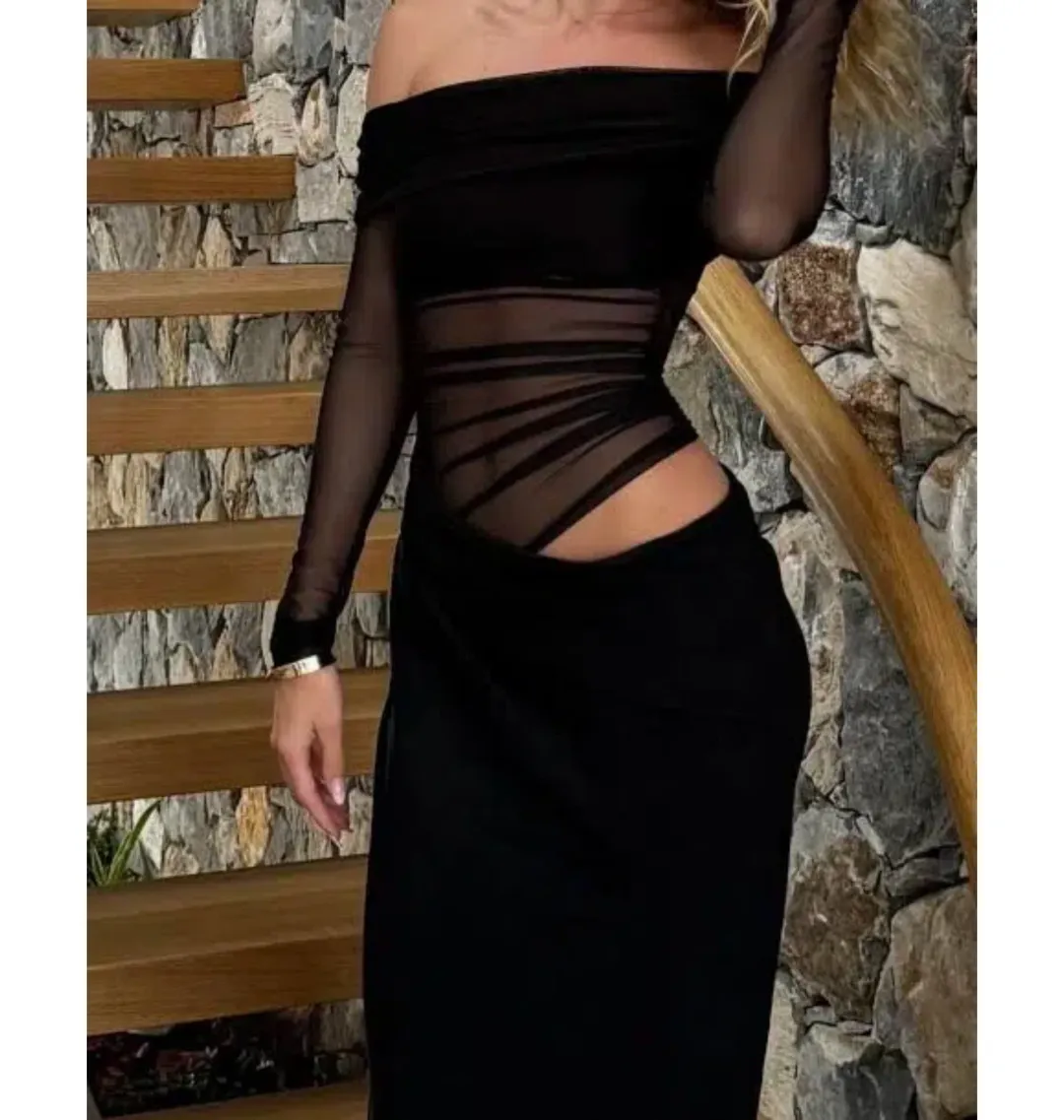 Benni Yasmin Off-Shoulder Maxi Dress Black Size AU 8 for rent on The Volte - main image