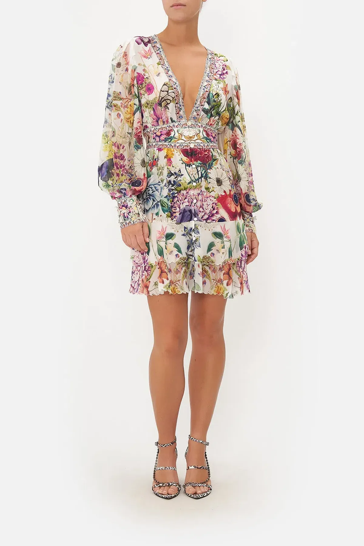 Camilla Button Front Frill Mini Dress in Queens Bee Hive Size XS / AU 8 - Image 1