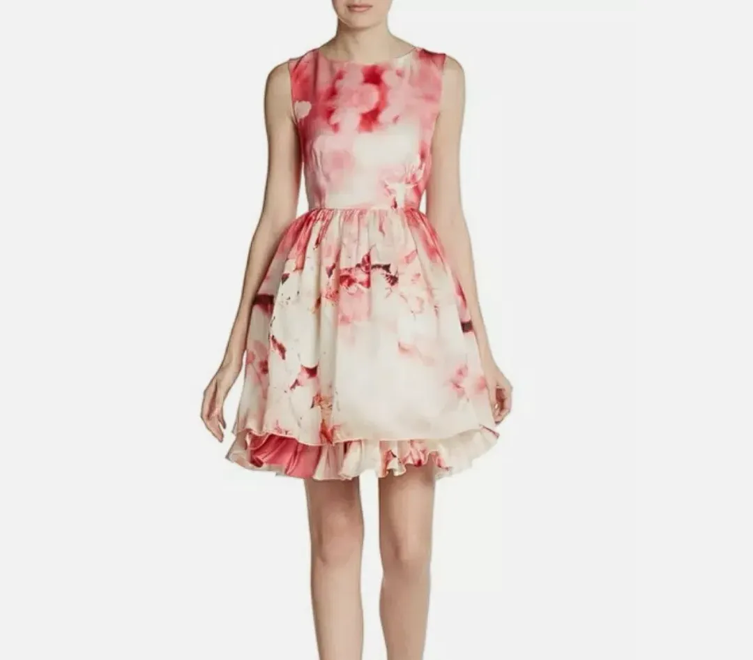 Alice & Olivia Spring Cherry Blossom Silk A-Line Mini Dress Floral Size 12 for rent on The Volte - main image