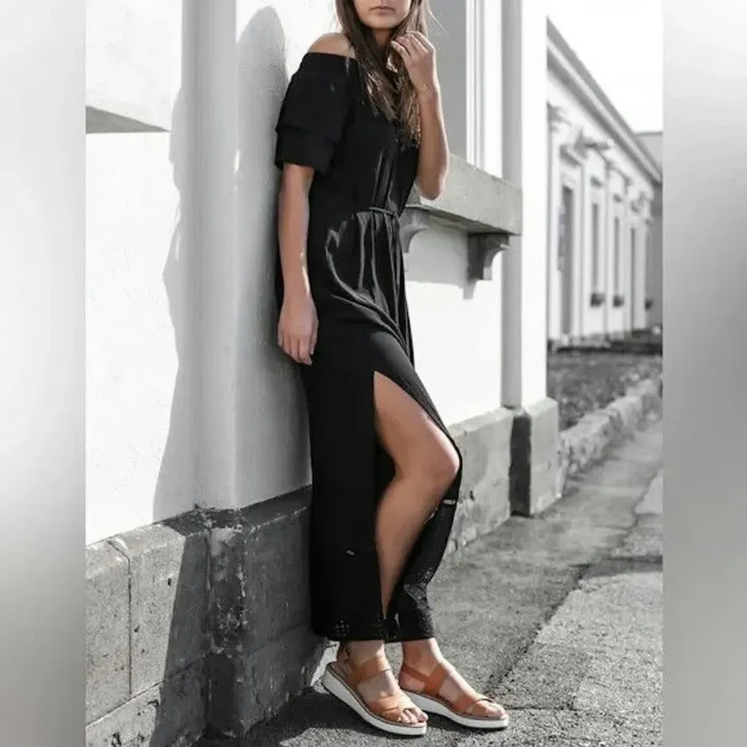 Seed Heritage Romantic Embroidered Off The Shoulder Maxi Dress Black Size 14 for rent on The Volte - main image