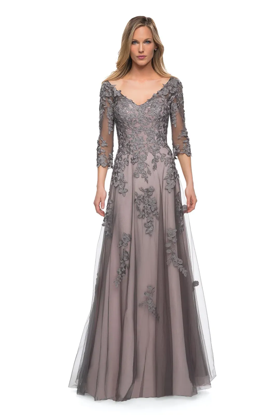 La Femme 29205 Mother Of The Bride Gown Dress Grey Size 20 for rent on The Volte - main image