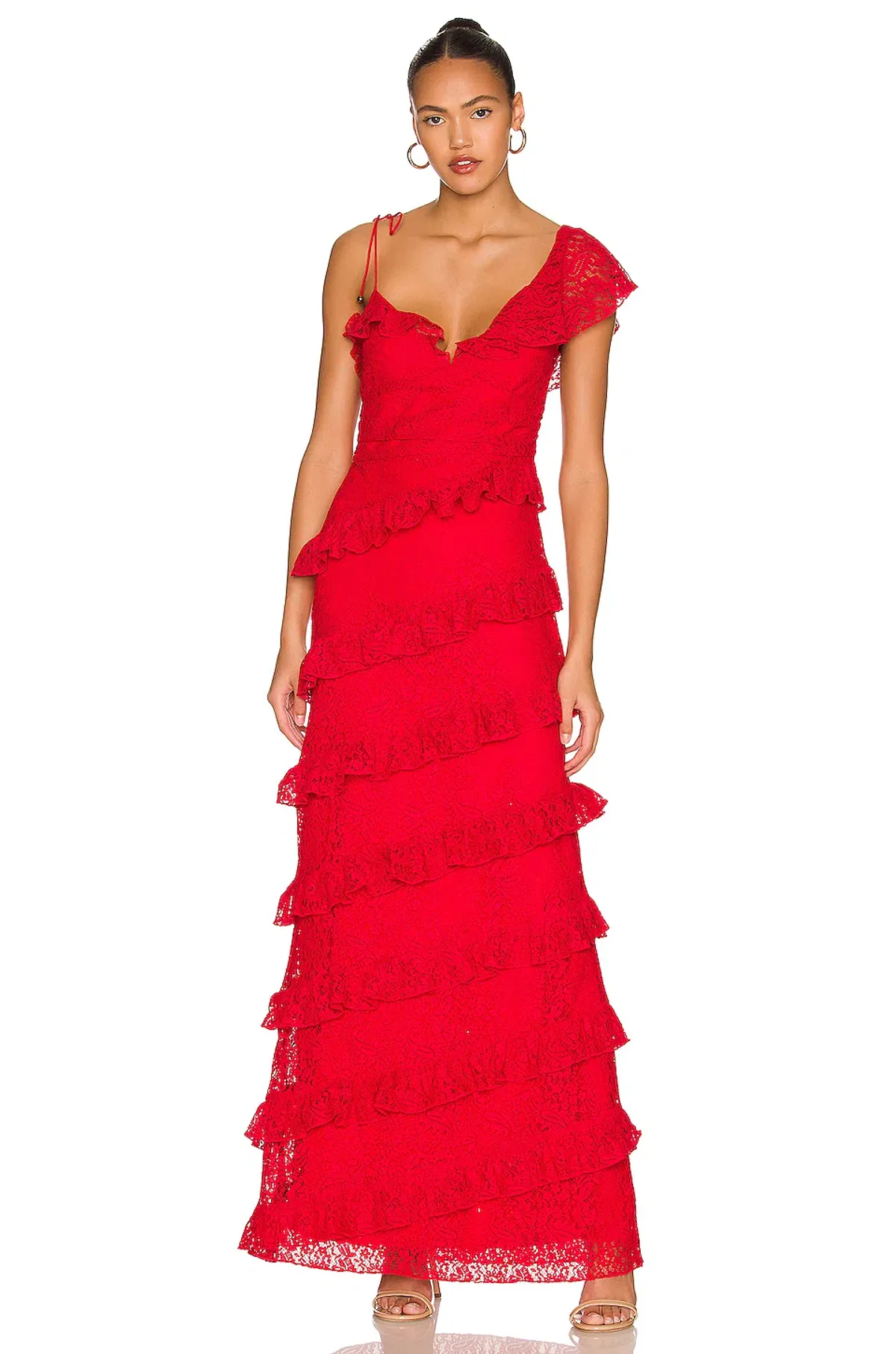Tularosa Kristen Lace Gown Cherry Red Size 6 - Image 5