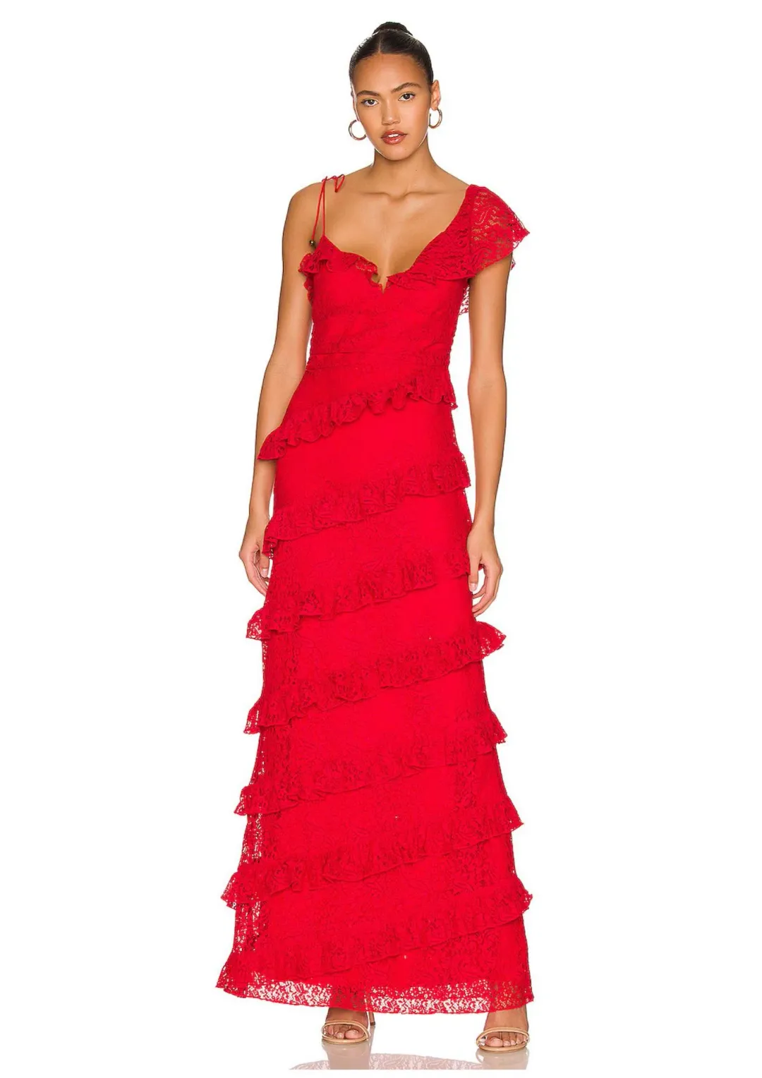 Tularosa Kristen Lace Gown Cherry Red Size 6 for rent on The Volte - main image