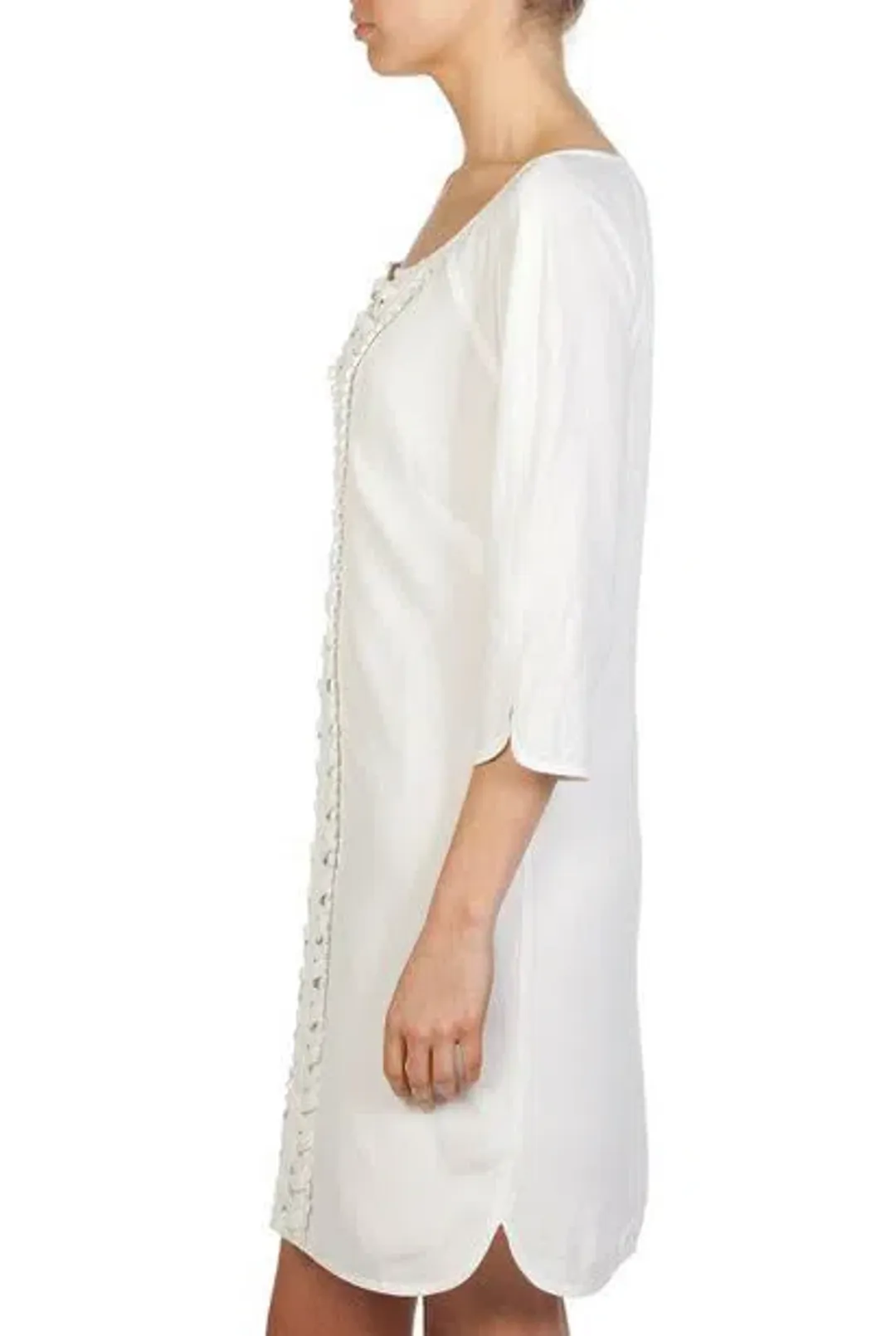 Country Road Lattice Trim 3/4 Sleeve Kaftan Shift Dress White Size 10 for rent on The Volte - main image