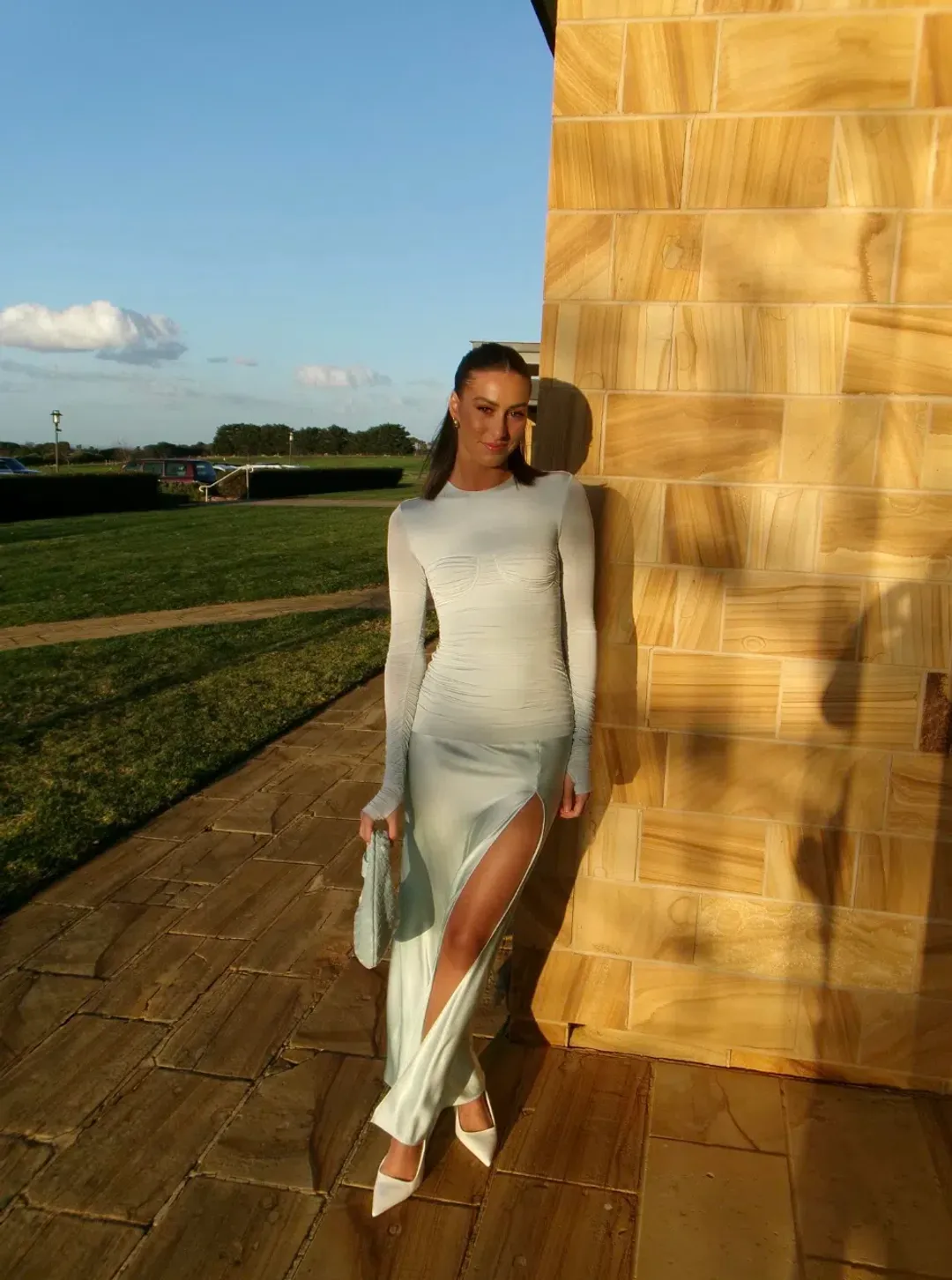 Sir. The Label Alessia Draped Long Maxi Silk Dress Gown Ice Blue | Size 1 , Au 8 , Small S for rent on The Volte - main image