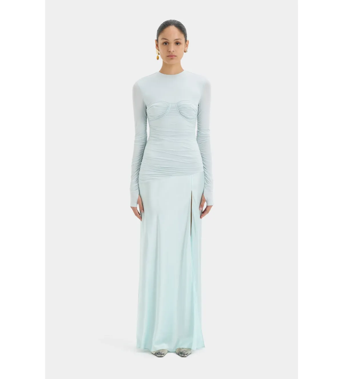 Sir. The Label Alessia Draped Long Maxi Silk Dress Gown Ice Blue | Size 1 , Au 8 , Small S - Image 1