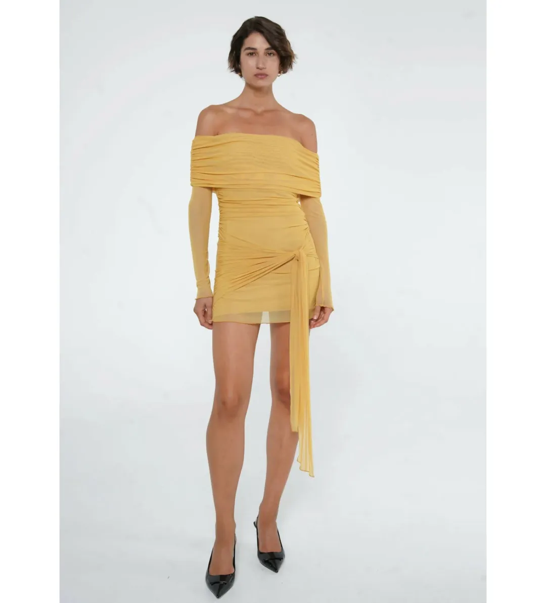 Benni Yasmin Off-Shoulder Mini Dress Mustard Size 10  for rent on The Volte - main image