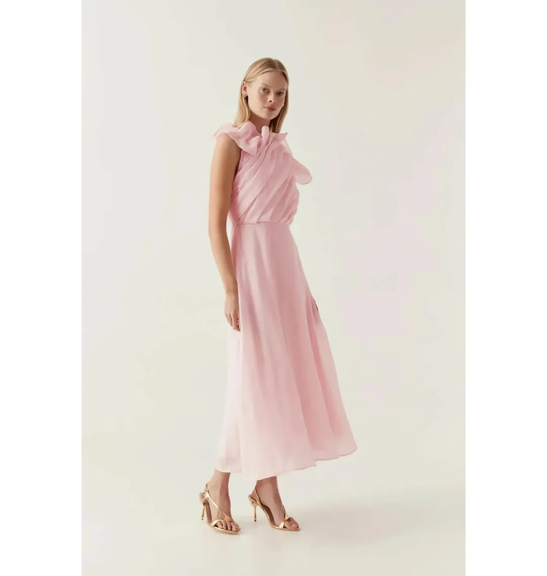 Aje Genesis Midi Dress Soft Pink Size AU 14 for rent on The Volte - main image