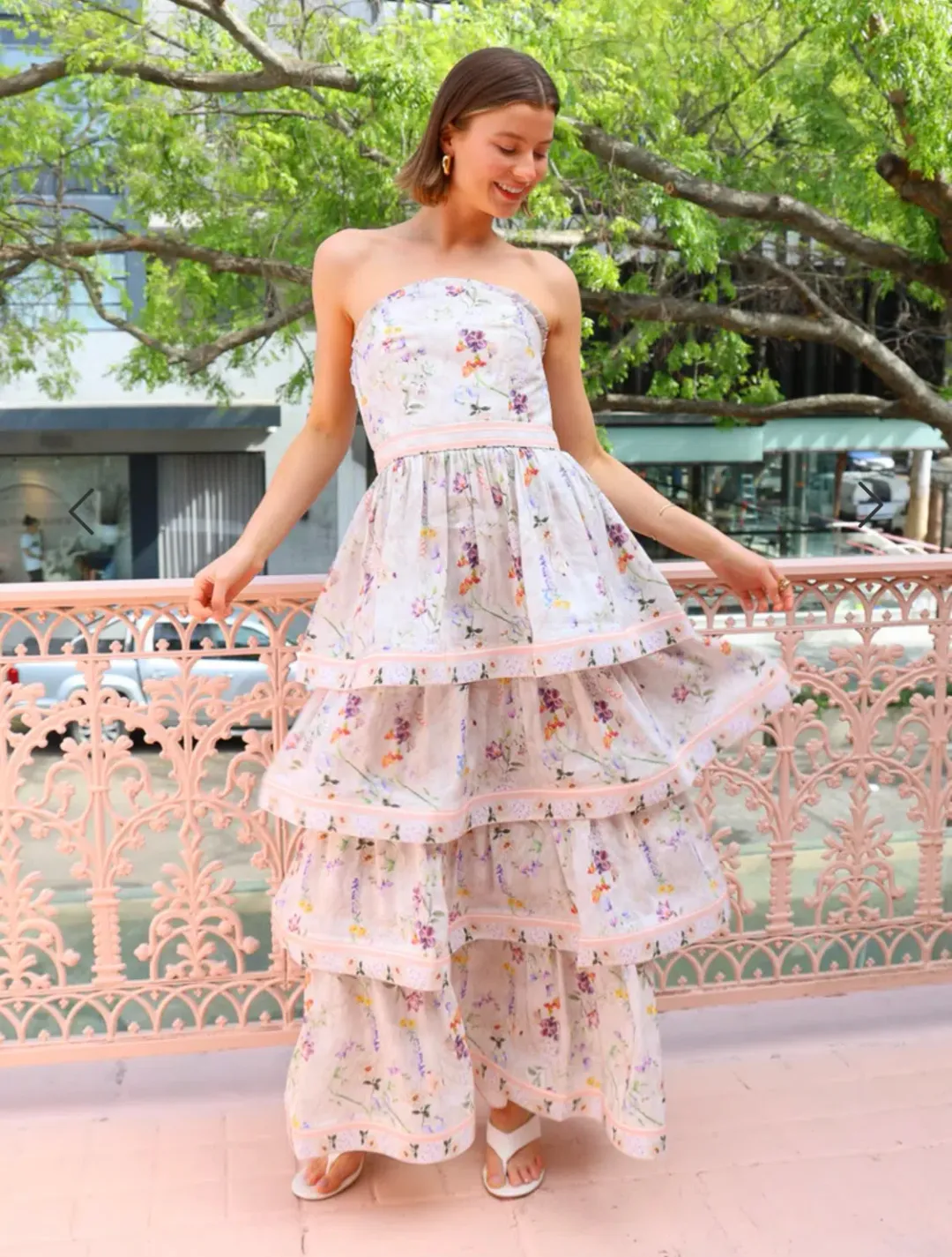 Aqua Blu Moonflower Heidi Dress, Size AU 8, Strapless Maxi Tiered Ruffles  for rent on The Volte - main image