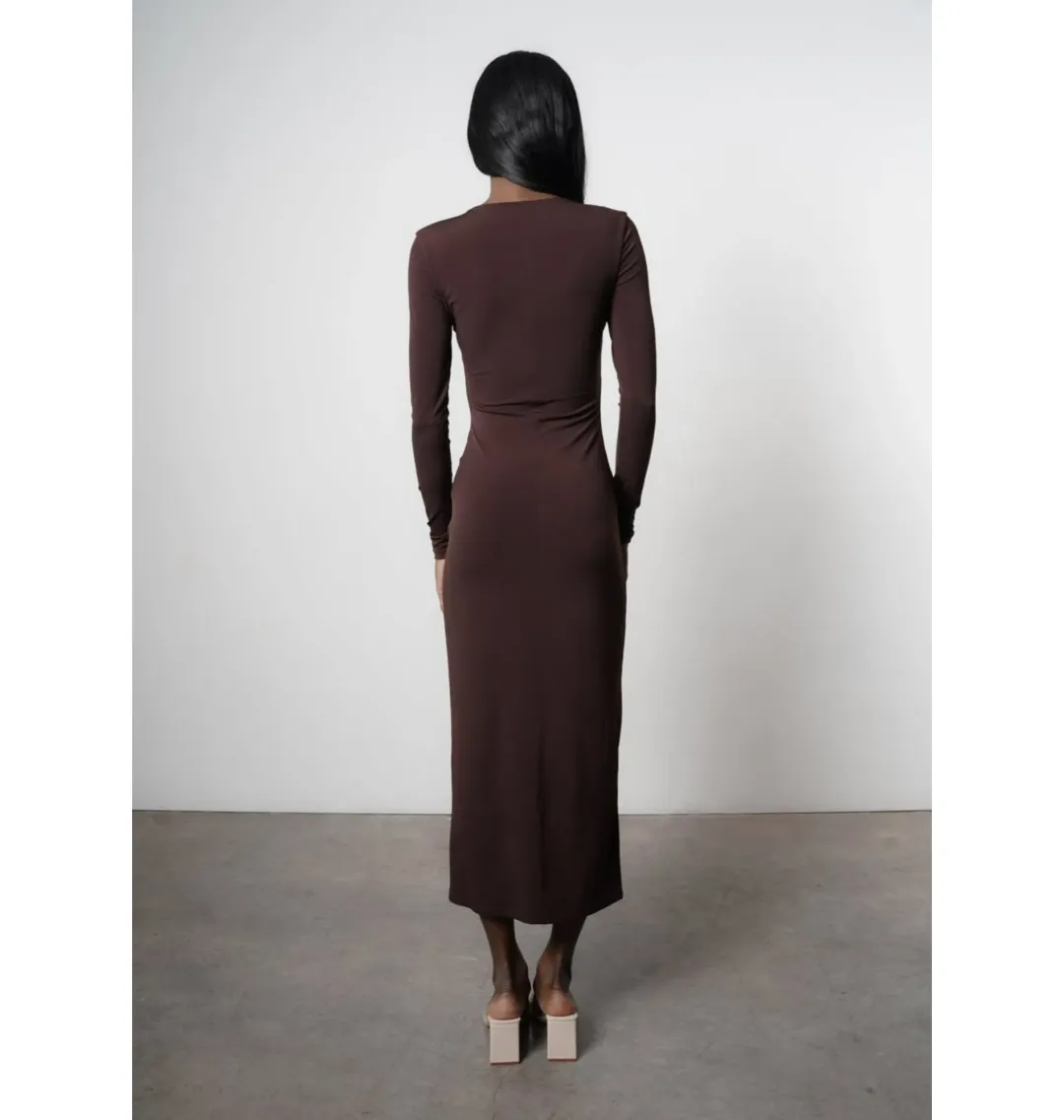 Aya Muse Perugia Drawstring Midi Dress Brown Size AU 6 for rent on The Volte - main image