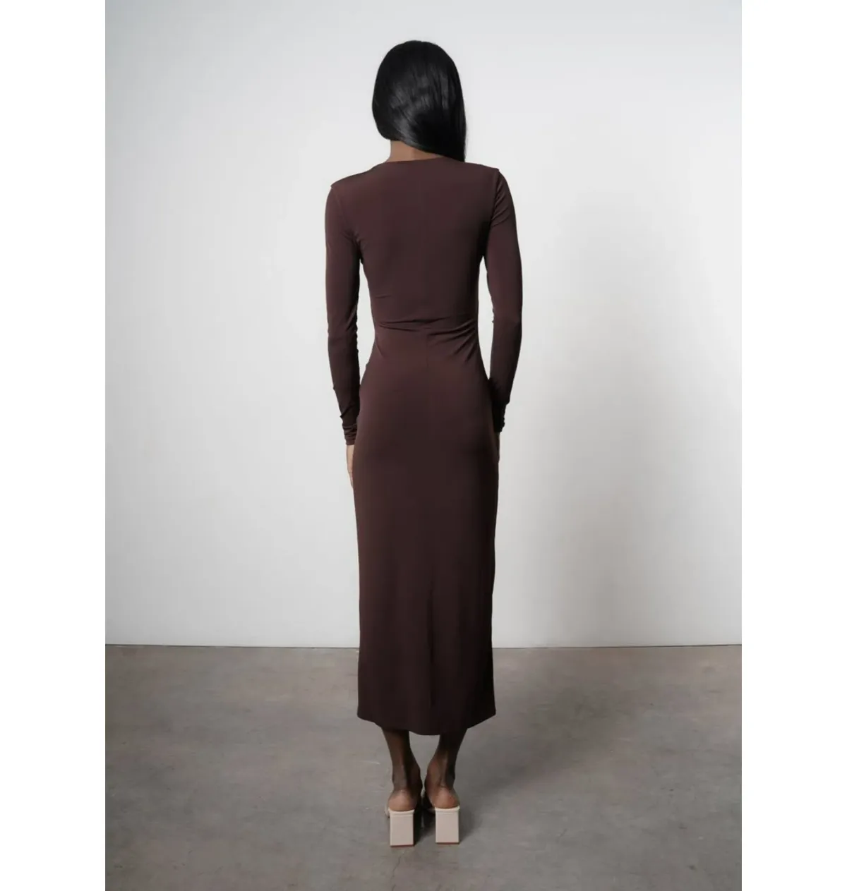 Aya Muse Perugia Drawstring Midi Dress Brown Size AU 6 - Image 2