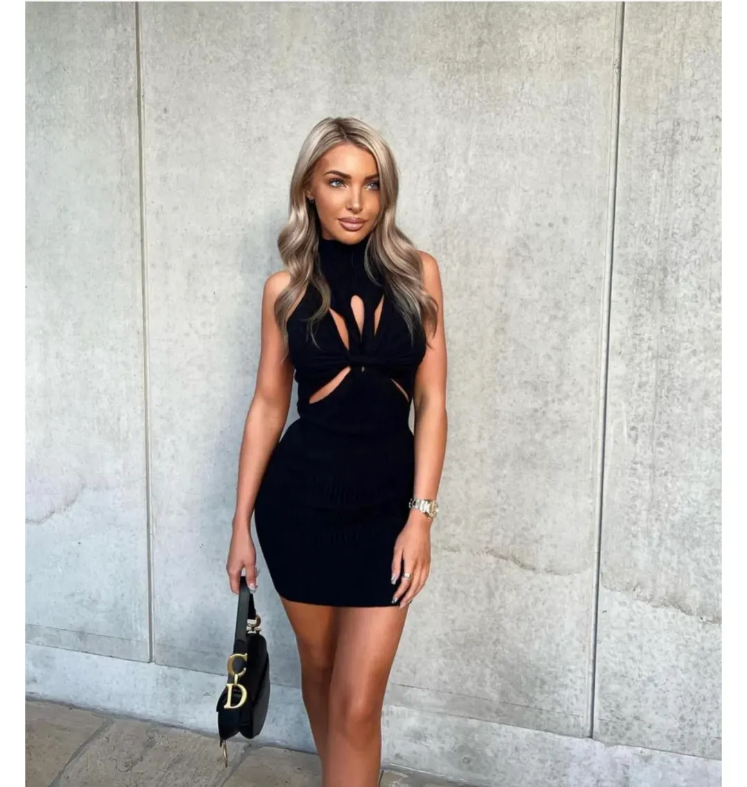 Dion Lee Muscular Twist Knit Mini Dress Black Size AU 6  for rent on The Volte - main image